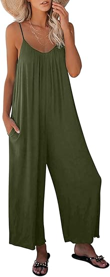 Dokotoo Women's Loose Sleeveless Jumpsuits with Pockets