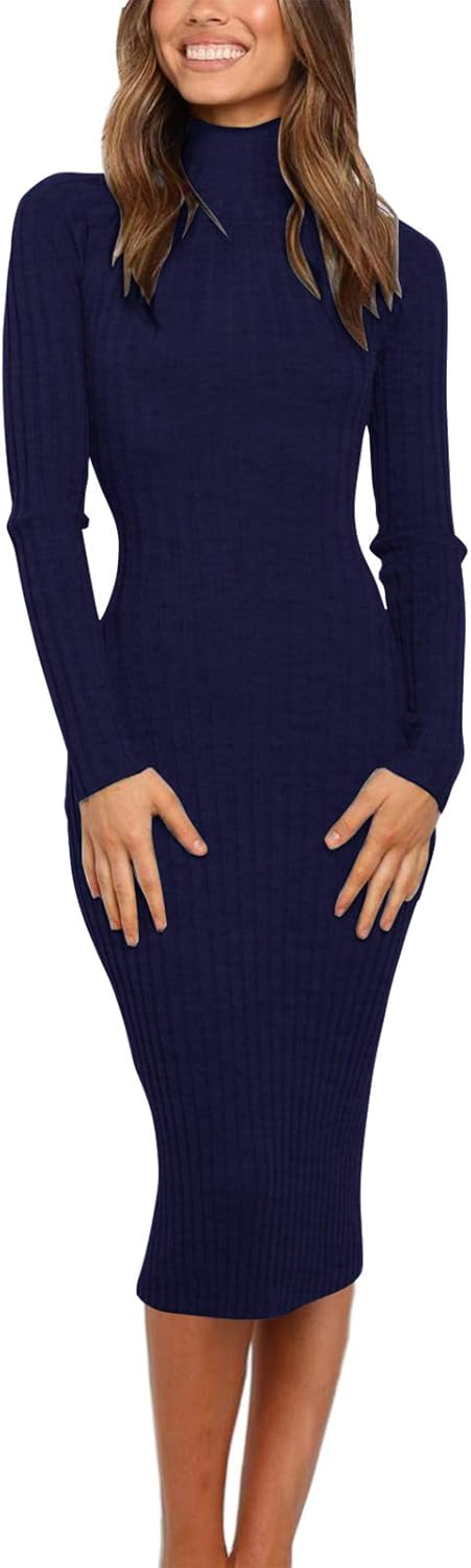 Ribbed Long Sleeve Sweater Dress for Women - Cozy and Chic