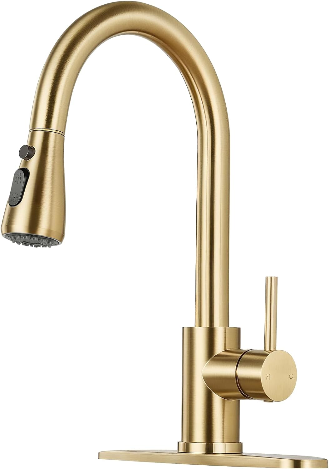 Brushed Gold Kitchen Faucet with Pull Down Sprayer for Modern Homes