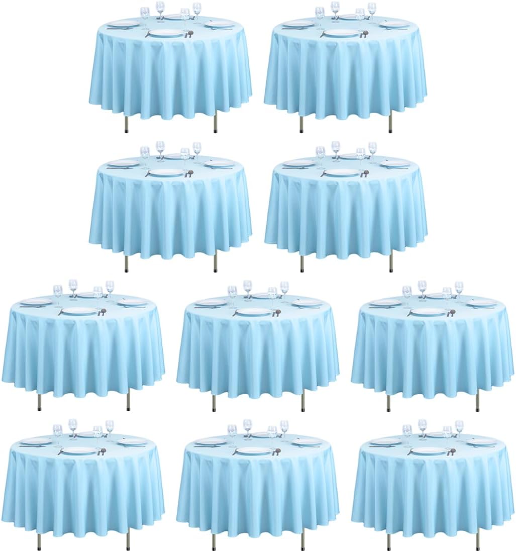 90 Inch Round Tablecloths in Baby Blue - 10 Pack for Events