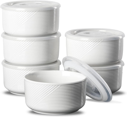 Ceramic Bowls with Lids: 20 oz Microwave Safe Food Storage