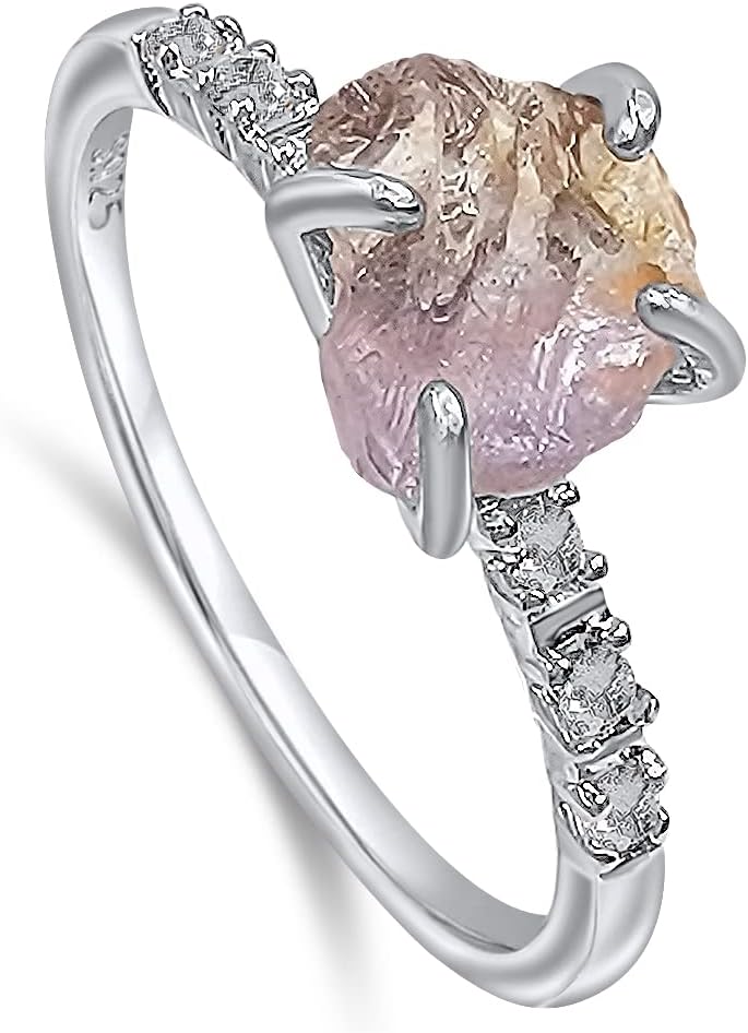 Real Raw Crystal Dainty Ring in White Gold for Birthstone Gifts