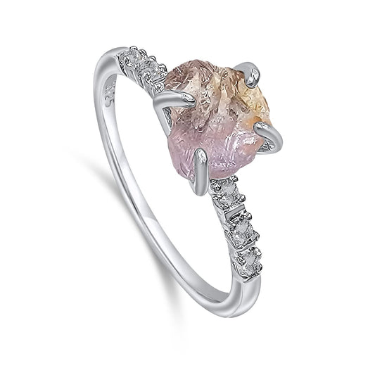 Real Raw Ametrine Crystal Dainty Ring in White Gold Gift