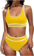TAPIYANG High Waisted Bikini Set - Sporty Color Block Two Piece