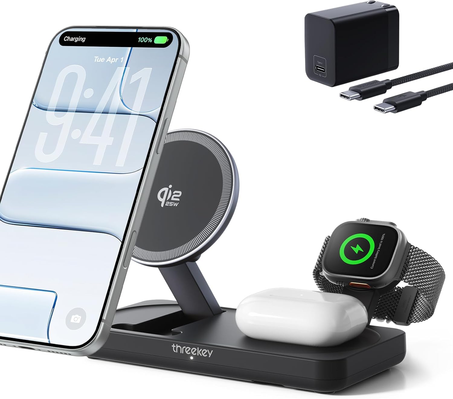 THREEKEY 3 in 1 iPhone 17 Charging Station for All Devices