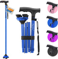 Folding Walking Cane for Elderly with Pivoting Quad Base - Portable