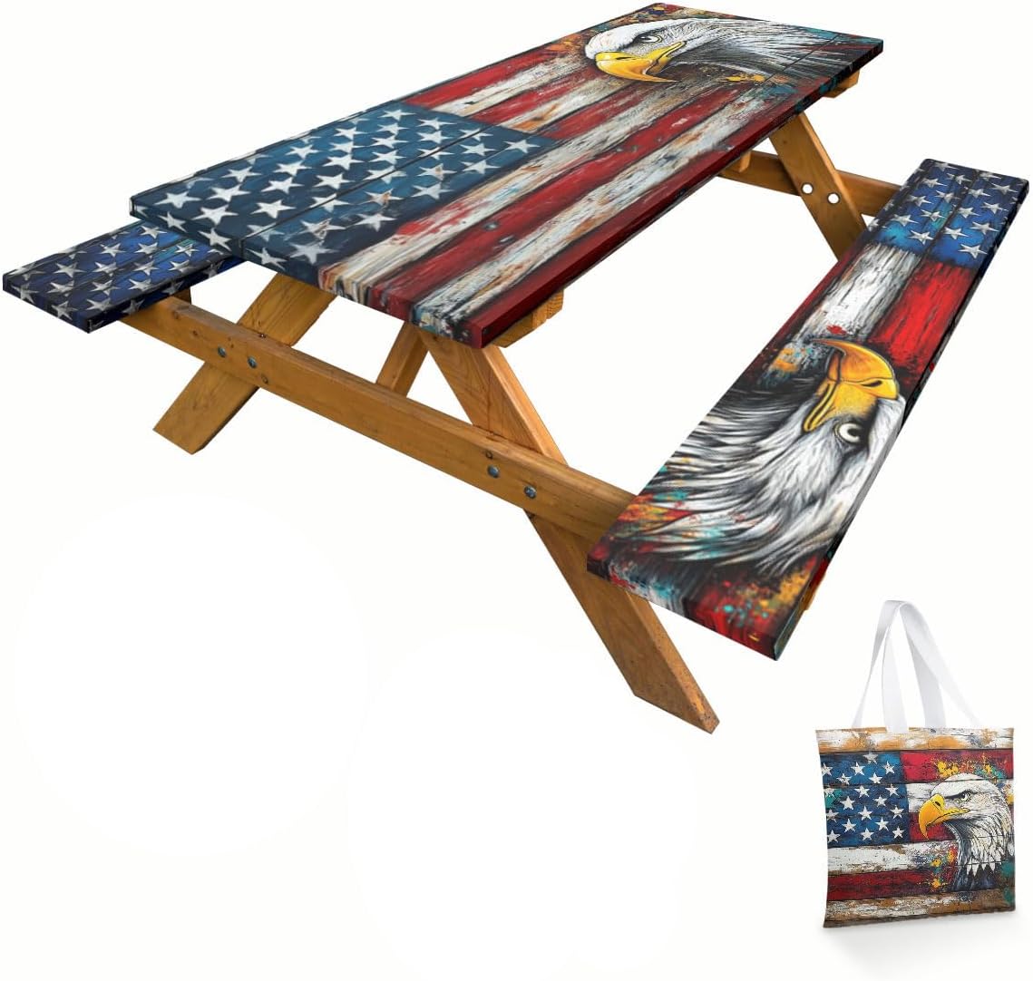 6FT American Flag Picnic Table Cover Set | Outdoor RV Essential