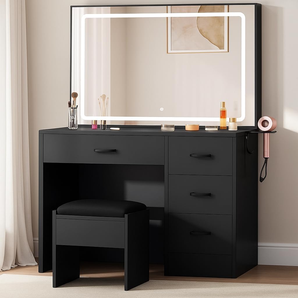 YITAHOME Makeup Vanity Set with LED Mirror & 4 Drawers