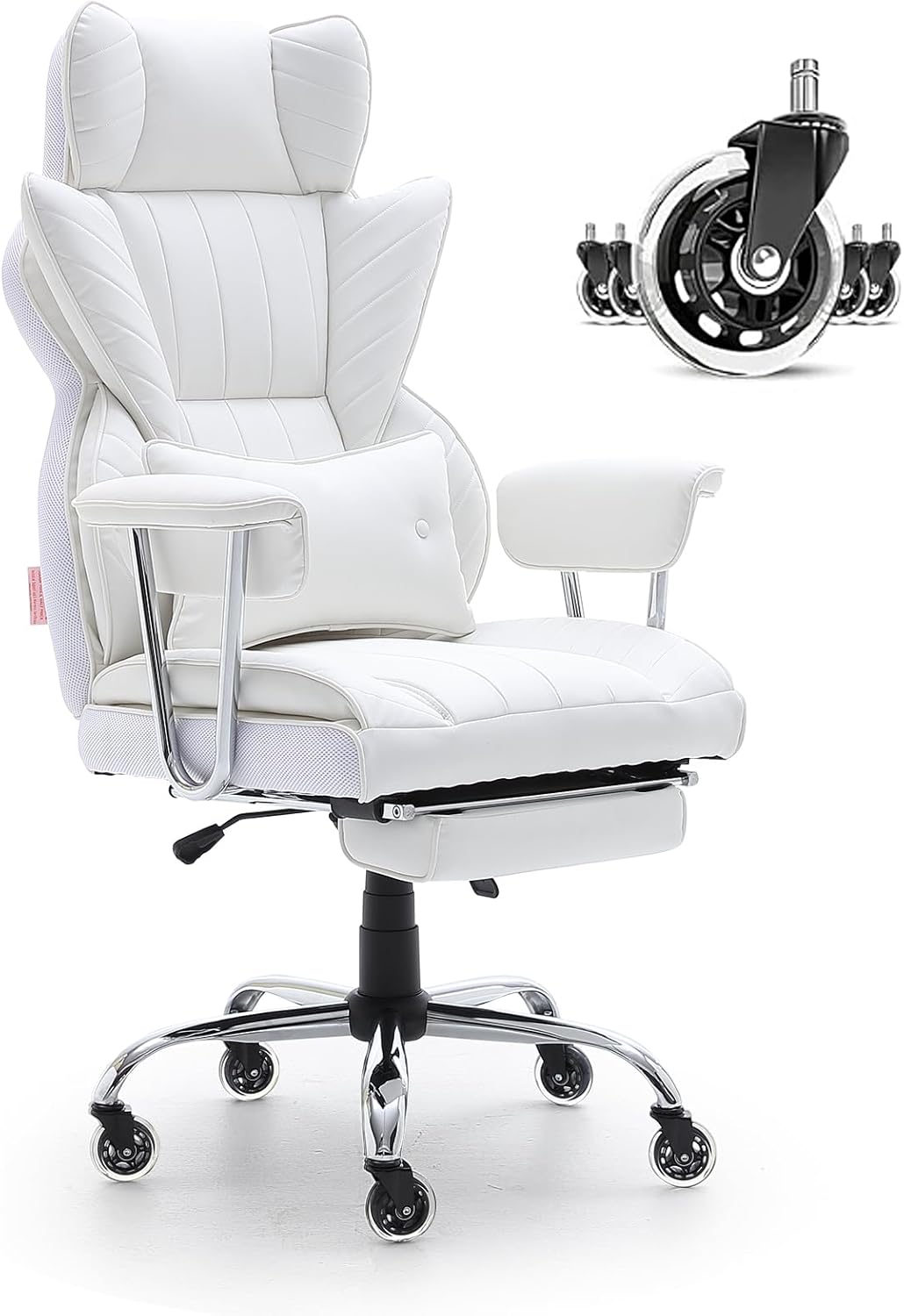 VEVOR White Reclining Office Chair - Lumbar Support & Footrest