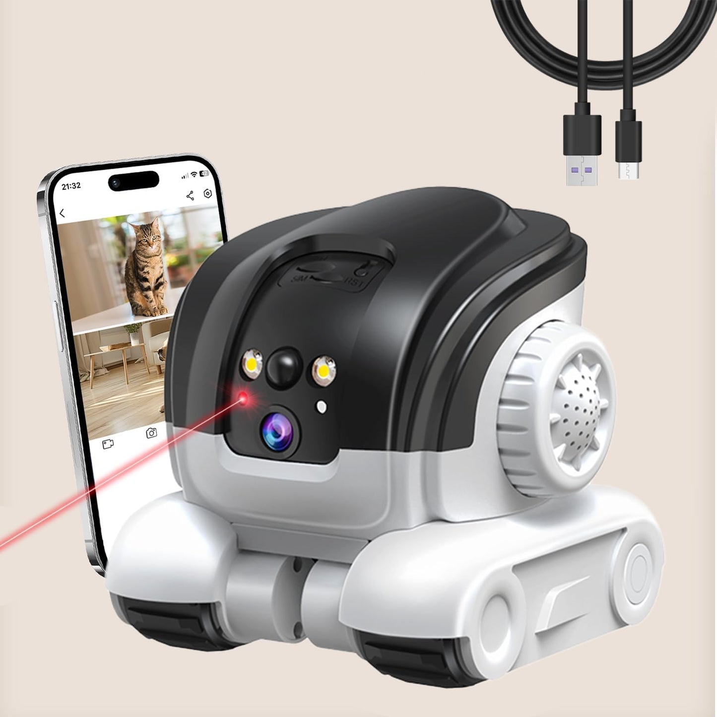 AEZ Robot Camera on Wheels 1080P Dual Lens for Home Security