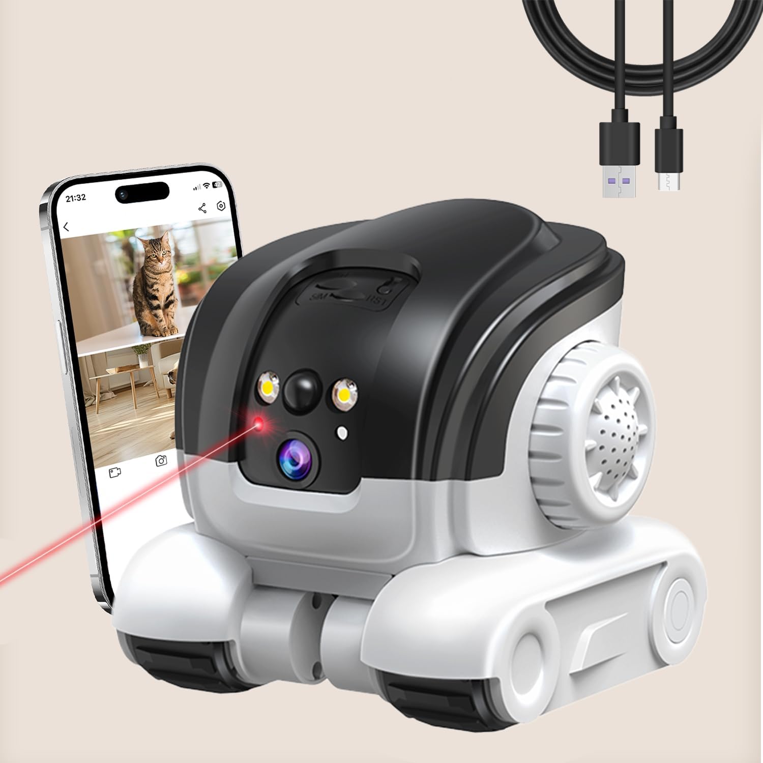 AEZ Robot Camera on Wheels 1080P Dual Lens for Home Security