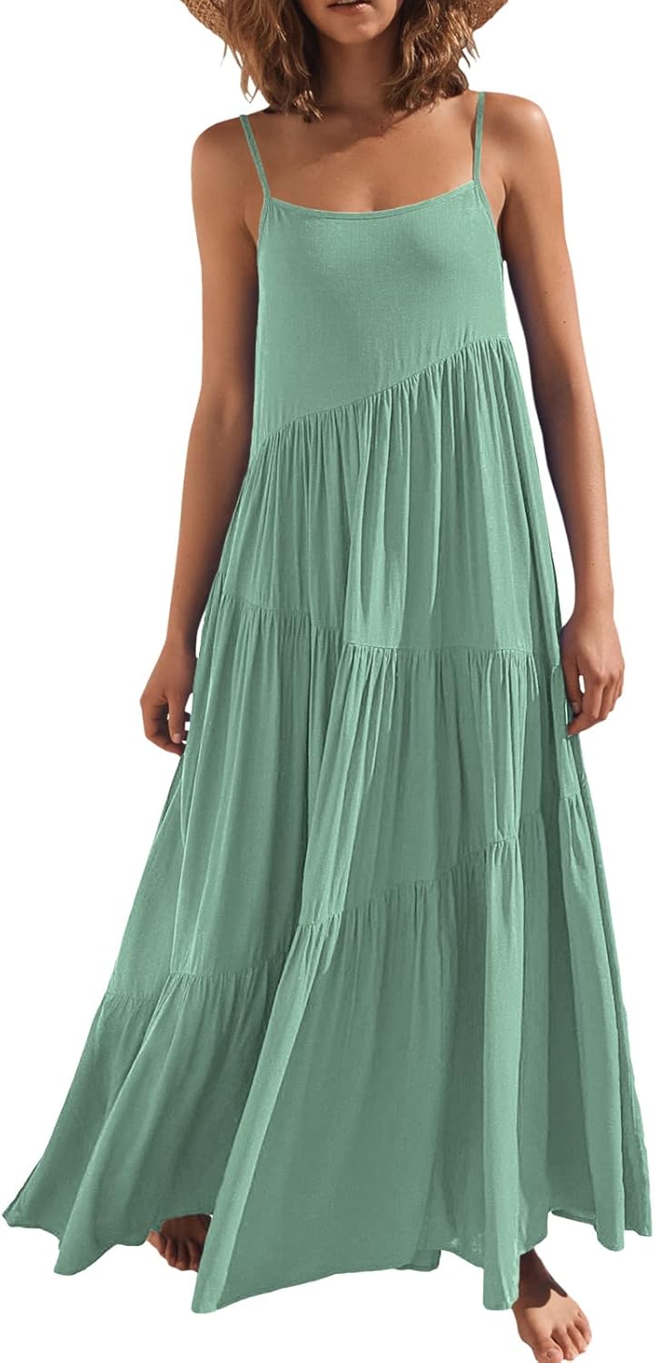 ANRABESS Women Summer Casual Loose Sleeveless Sundress Maxi Dress