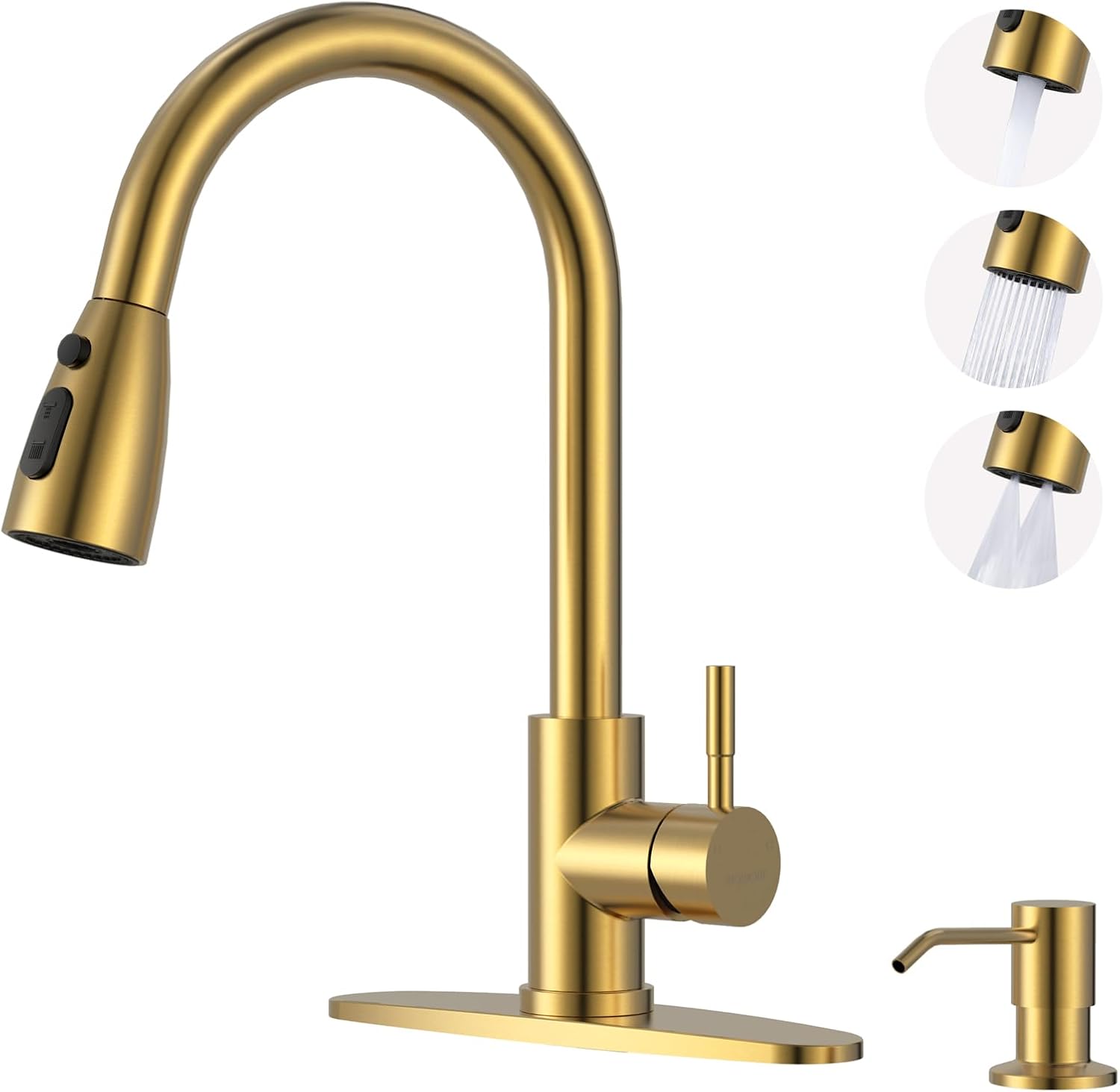 Luxurious Brushed Gold Kitchen Faucet with Soap Dispenser Set
