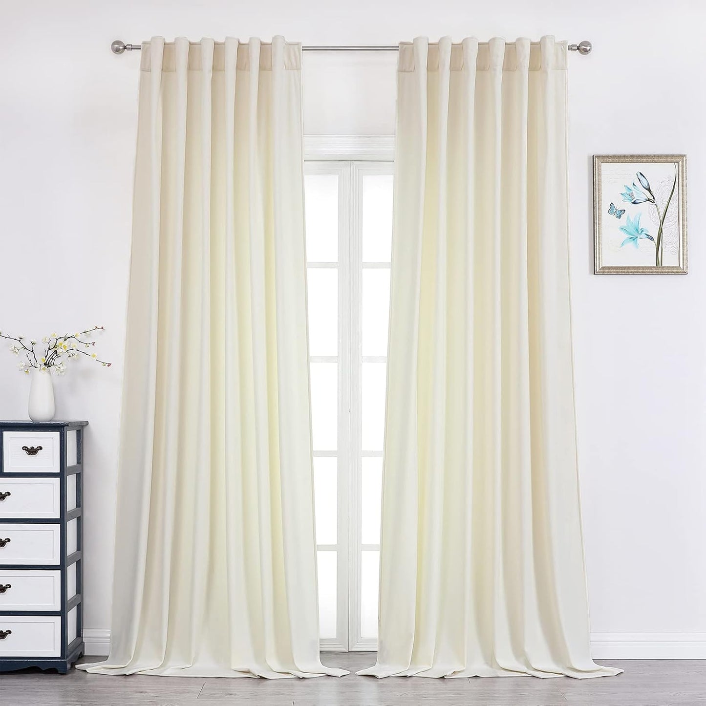Benedeco Ivory Velvet Curtains for Bedroom Window Elegance