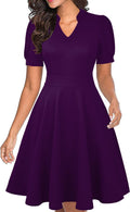 Mokayee Womens Summer Puff Sleeve Fit and Flare Dress - Versatile Work