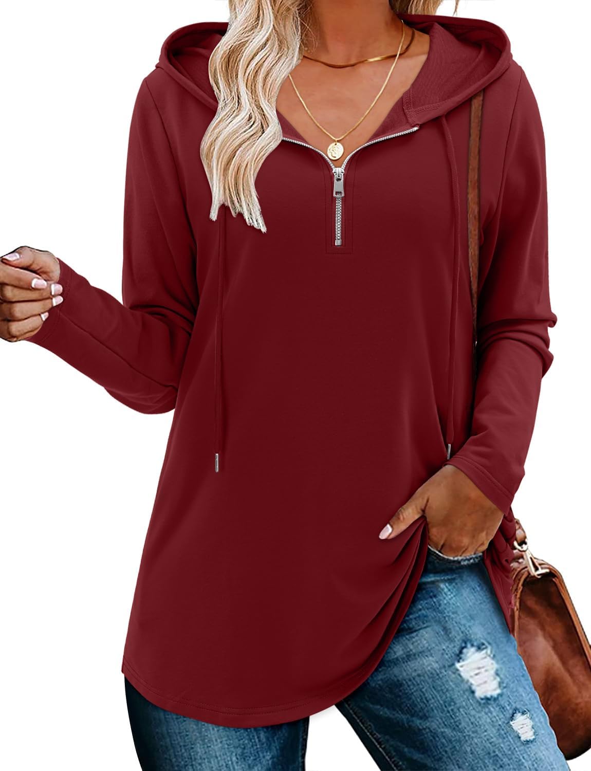 BETTE BOUTIK Womens Quarter Zip Tunic Hoodies for Comfort
