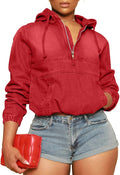 Women's Half Zip Denim Hoodie Pullover Jacket - Lightweight Comfort Up