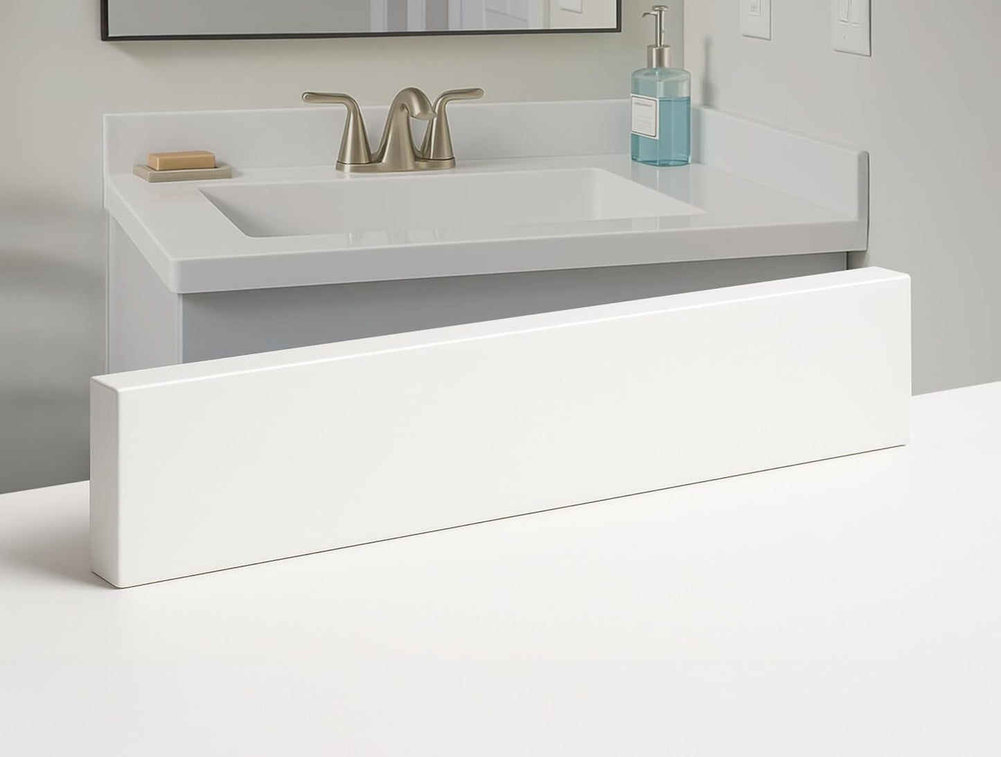 Bathroom Vanity Sink Backsplash in Super White Engineered Marble