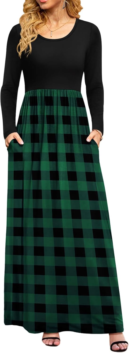 DB MOON Women Casual Long Sleeve Maxi Dress with Pockets