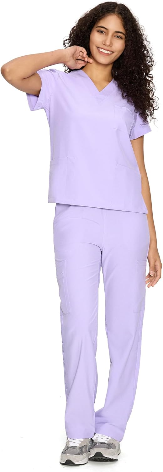 COZYFIT Scrubs for Women Set - V-Neck Top & Straight Leg Pants