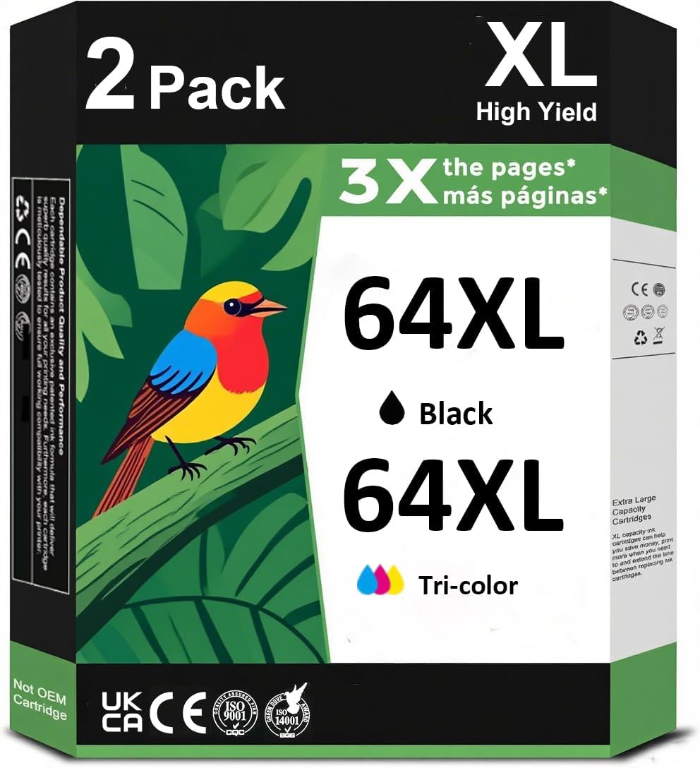 High Yield Printer Ink 64XL Combo Pack for HP Printers