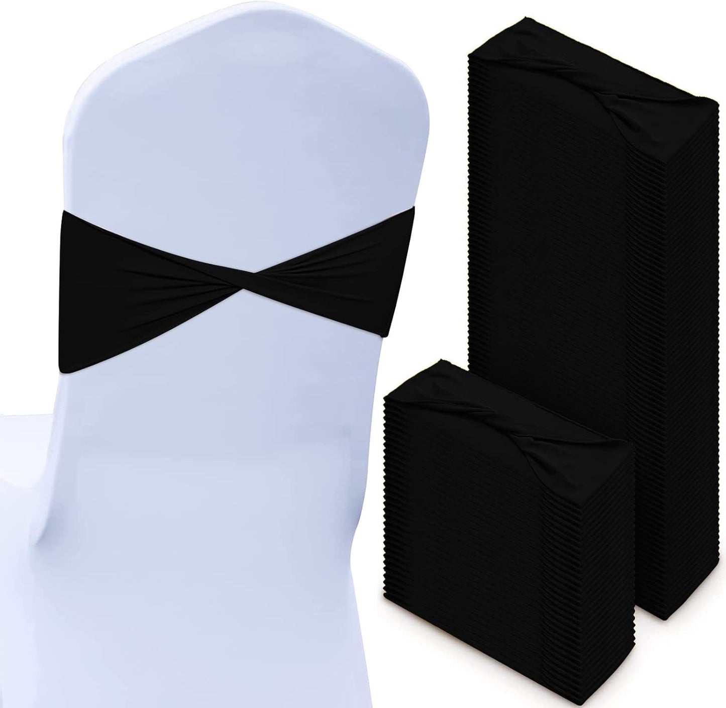 Spandex Chair Sashes for Weddings and Events - 100 Pcs Black
