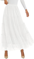 PRETTYGARDEN Tulle Skirt High Waisted Tiered A-Line Maxi - Chic Fall