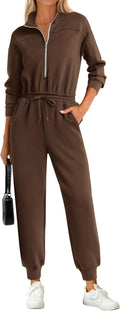 Long Sleeve Jumpsuit for Women - Casual Half-Zip One Piece Women's