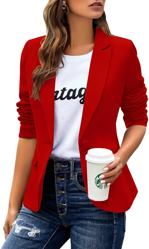 Womens Casual Blazers Long Sleeve Lapel Button Slim Jacket