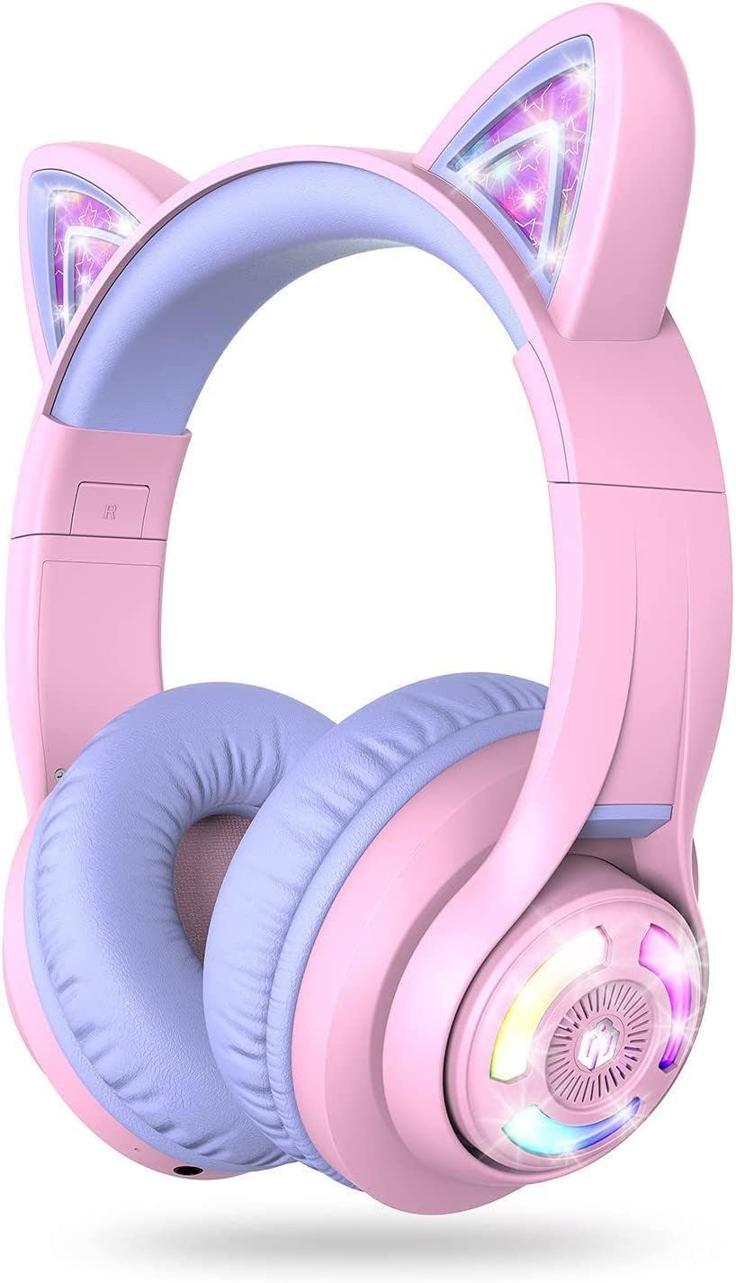 iClever Cat Ear Kids Bluetooth Headphones with LED Lights