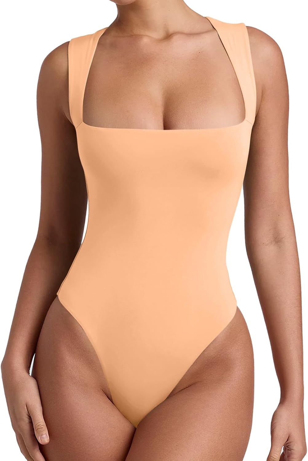REORIA Womens Sexy Sleeveless Square Neck Bodysuit Tank Tops