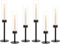 Black Hurricane Candle Holders Set of 6 - Windproof Taper Centerpieces