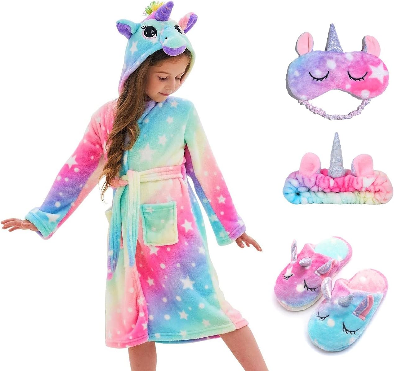 Soft Unicorn Hooded Robe with Matching Slippers and Accessories