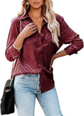 Satin Button Down Shirt Women V Neck Loose Fit - Comfortable Satin Top