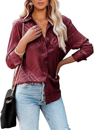 BTFBM Women's Satin Button Down Shirts for Casual Work Style