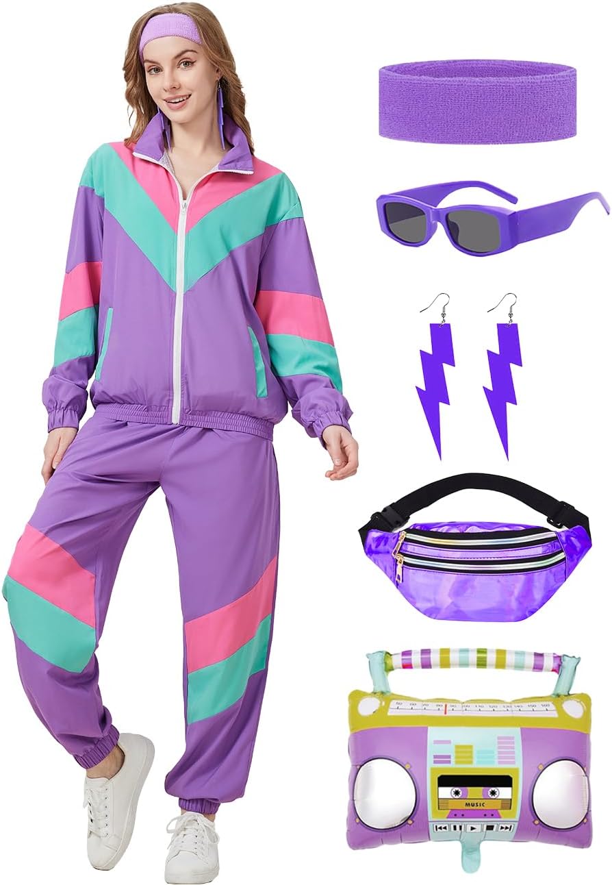 80s Tracksuit for Women Retro Windbreaker Outfit Set Stylish