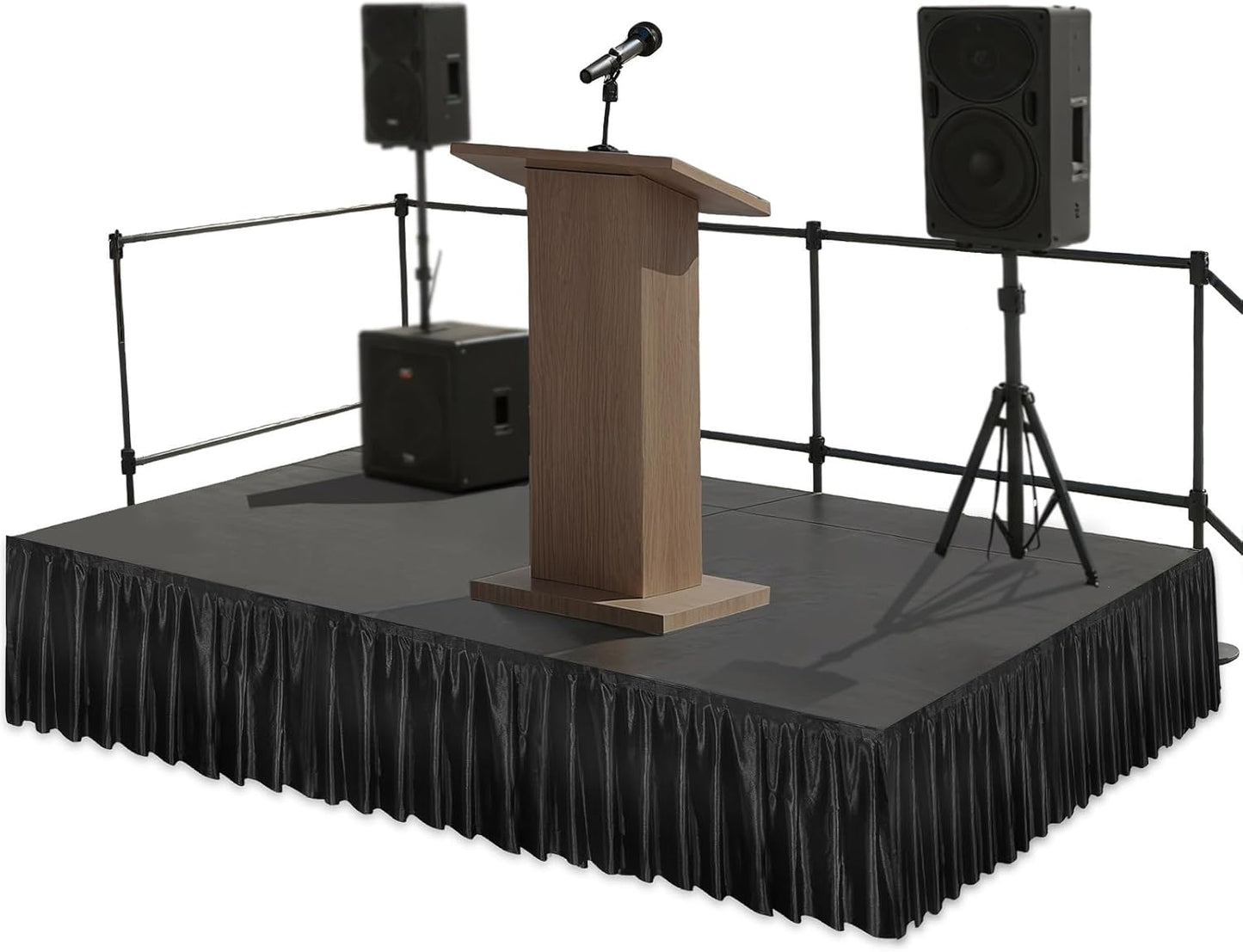 Black Stage Skirt Portable Wrinkle-Free Satin Skirting for Events