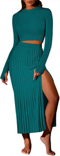 Pink Queen Womens 2 Piece Sweater Outfit Set - Sleek Ribbed Midi Skirt