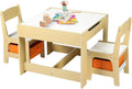 Kids Wood Table & 2 Chairs Set - 3 in 1 Activity Table with Storage