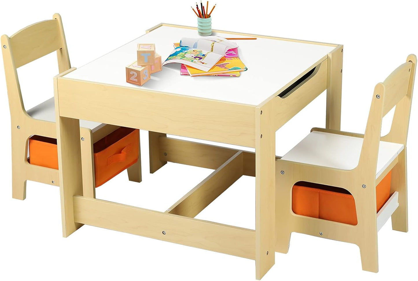 Kinder King Kids Wood Table & 2 Chairs Set for Play & Learning