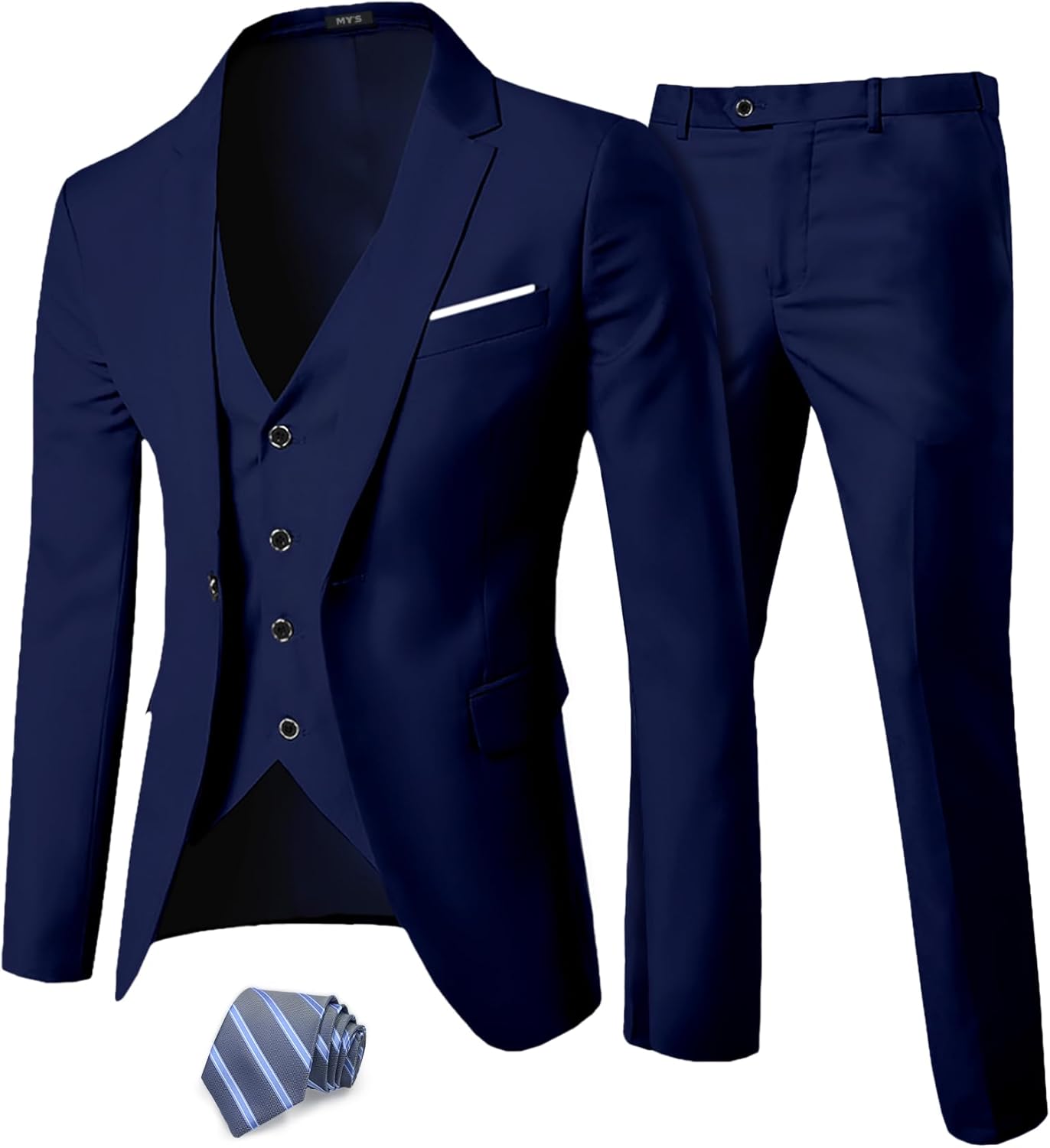 MY'S Men's 3 Piece Suit Set with Tie for Weddings and Parties