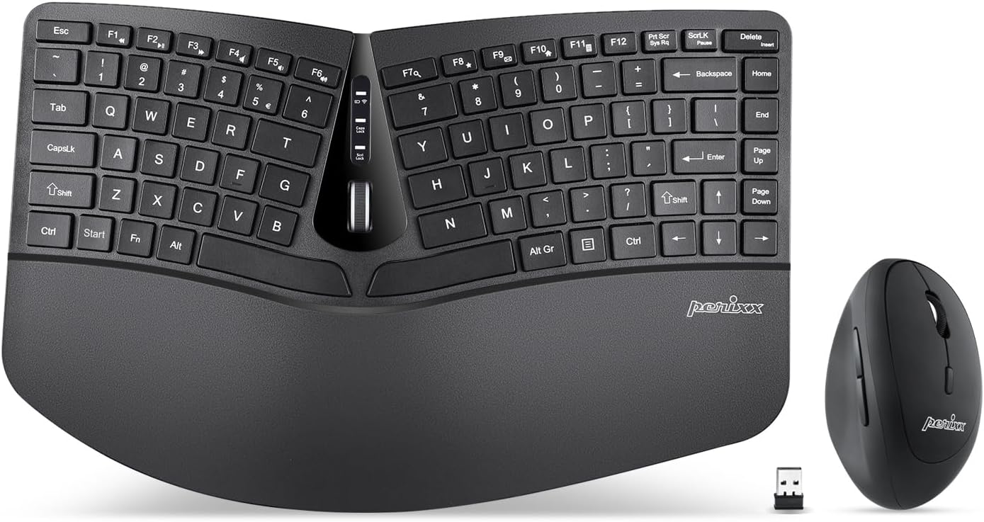 Perixx Ergonomic Wireless Keyboard Set - Adjustable Palm Rest