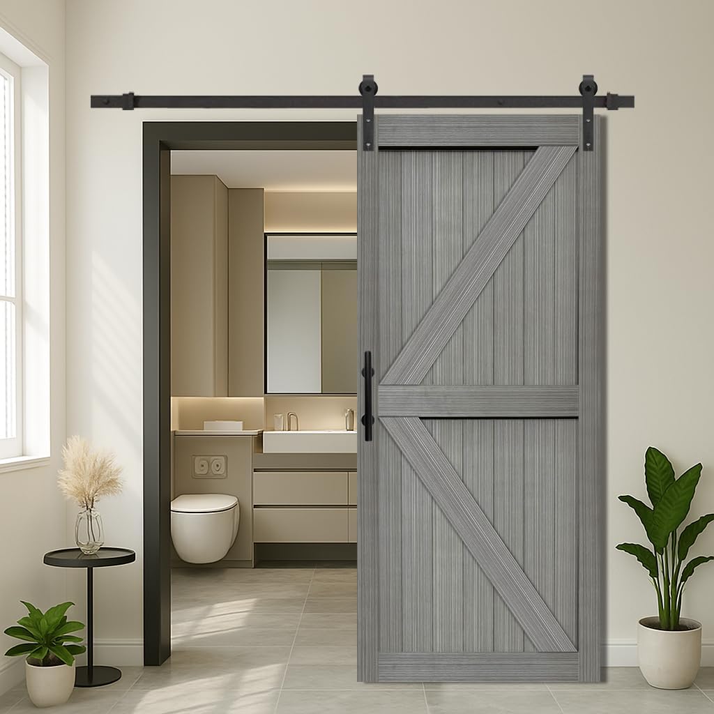 S&Z TOPHAND 34in x 84in MDF Elephant Gray Barn Door Kit Review