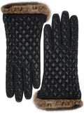 VIKIDEER Winter Cashmere Lining Rabbit Fur Cuff Leather Gloves - Warm