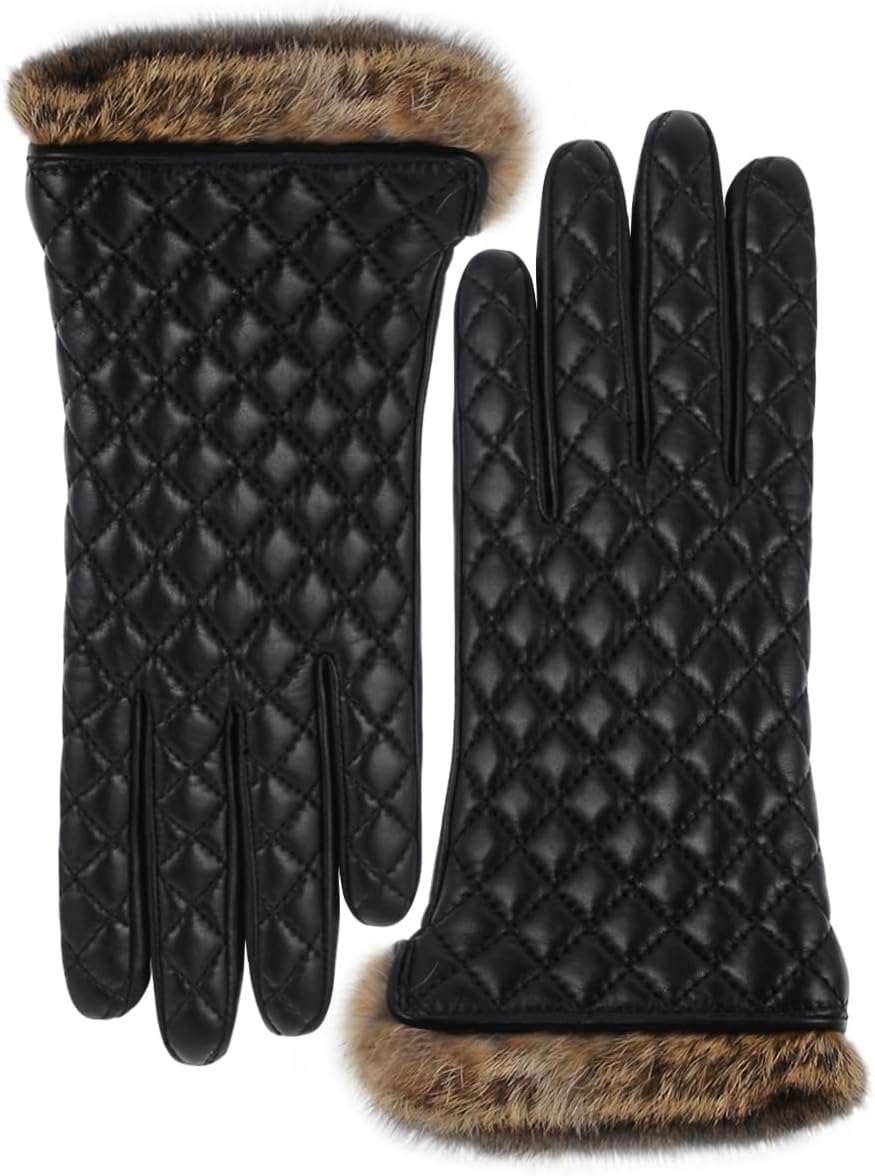 VIKIDEER Winter Warm Cashmere Lining Rabbit Fur Cuffs Gloves