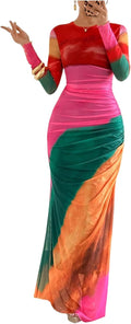 Women's Fall Wedding Guest Dress Long Sleeve Maxi Bodycon - Flattering