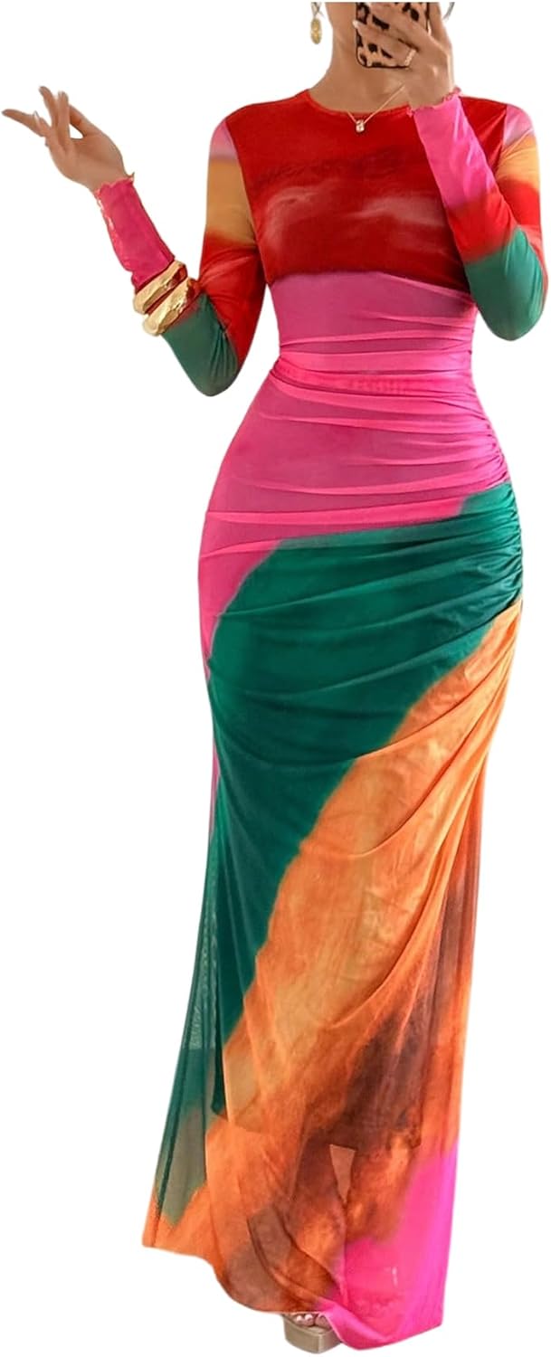 Women's Fall Wedding Guest Dress Long Sleeve Bodycon Maxi