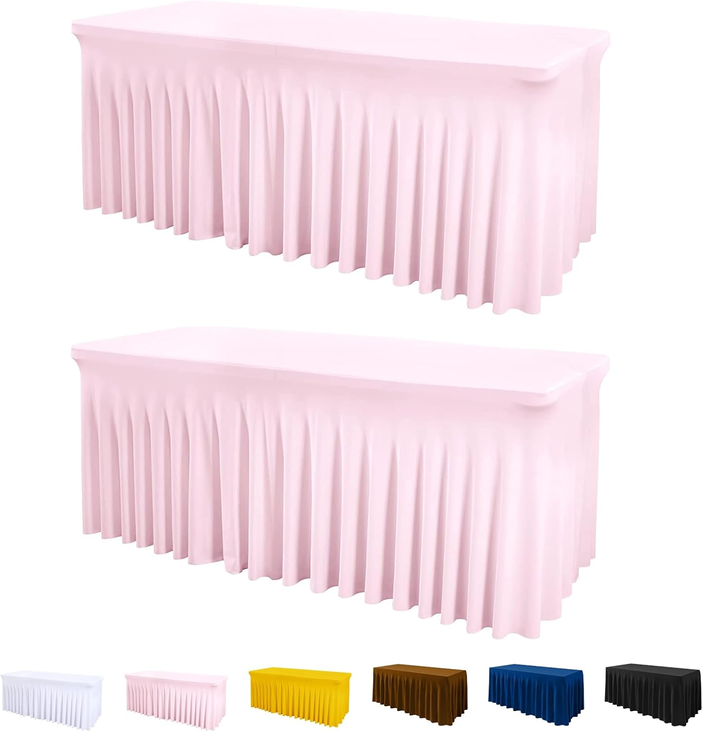 Spandex Fitted Tablecloth with Ruffles for 6FT Tables - Pink