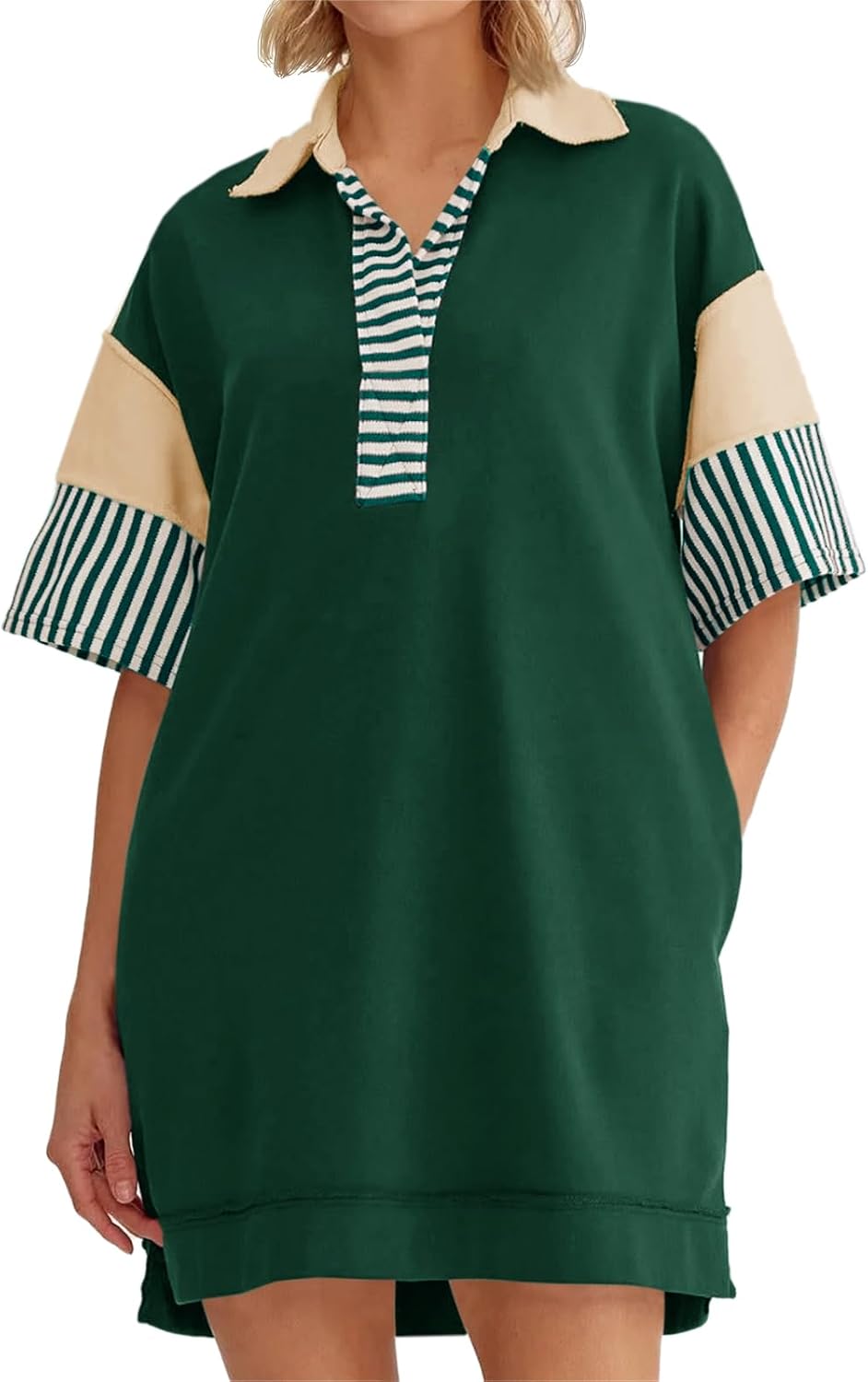 Wenrine Women's Polo V Neck T Shirt Dress for Summer Style