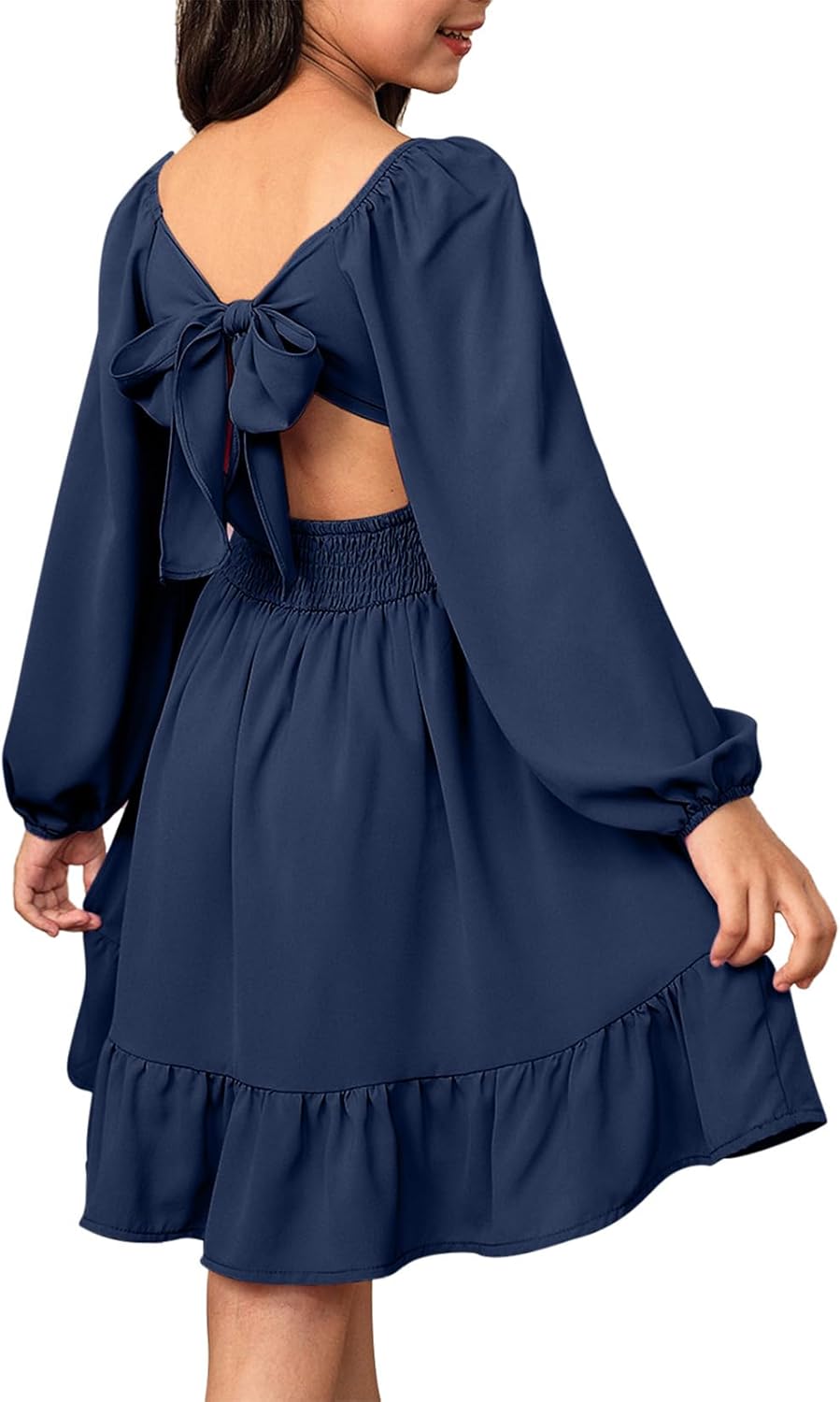 Girls Long Sleeve Tie Back Dress for Tween Fall Fashion